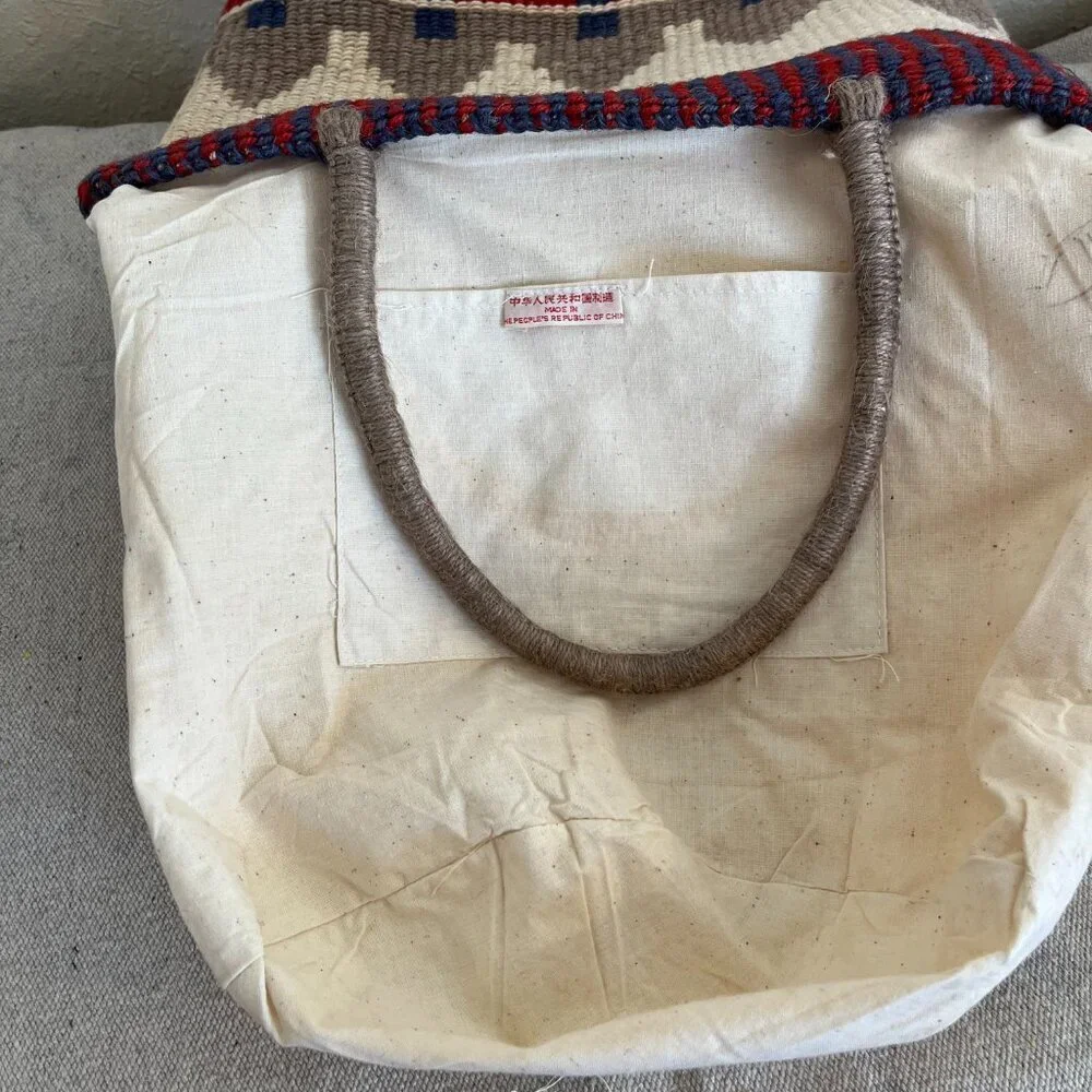 Natural Fiber Woven Lined Doubled Handle Flee Market/Shopping Basket/Tote - Picture 10 of 11